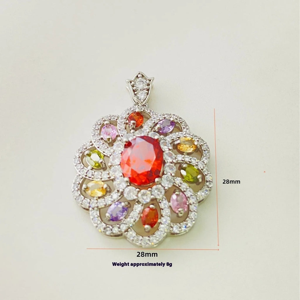 Women's floral-shaped zircon pendant necklace in gold, champagne gold, or platinum colour finish