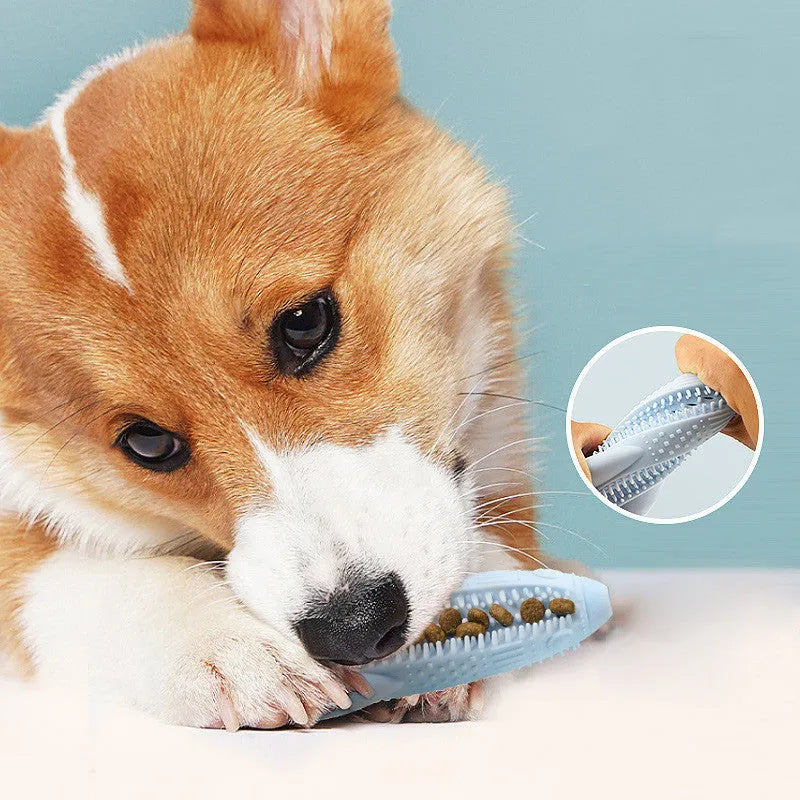 Pet leaky ball rocket shape teething stick in solid colour, 15x5x5cm, PTE material for small dogs