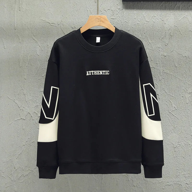 Loose round neck long sleeve t-shirt in beige with letter print, for teenagers spring casual wear