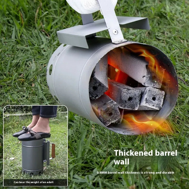 Zinc-iron alloy outdoor charcoal fire bin with carbon bucket design and oven igniter.