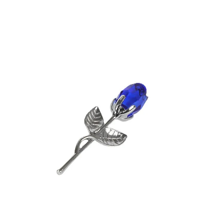 Crystal metal rose decoration in modern simplicity style with white crystal head and metal stem
