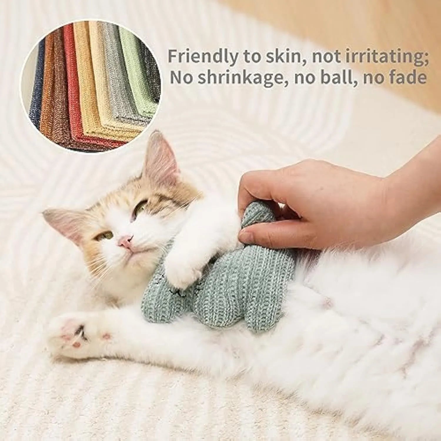 Catnip plush rope toy for cats with bell inside, cyan and light coffee colours