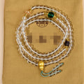 White crystal 108-bead rosary bracelet necklace with geometric beads in ethnic style