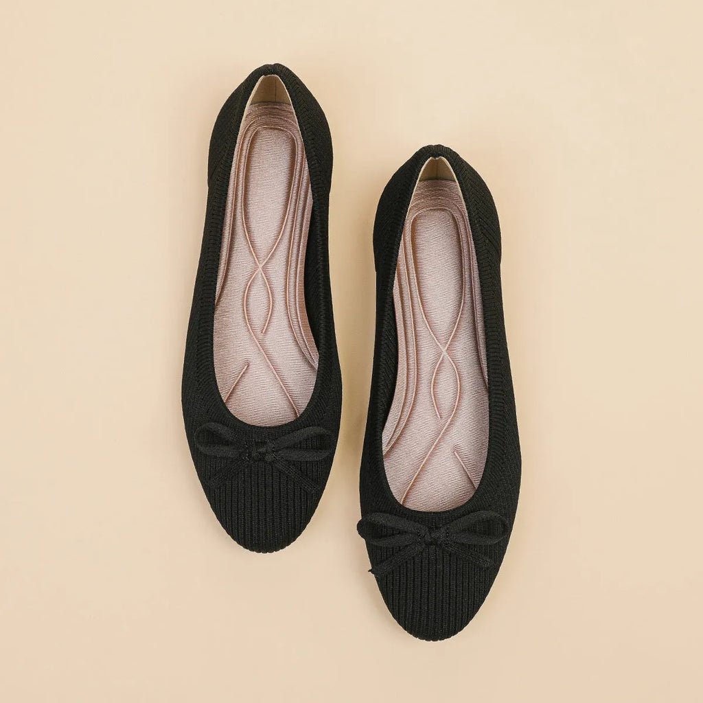 Women's fabric flat pumps with bow decoration and round toe in butterfly colours