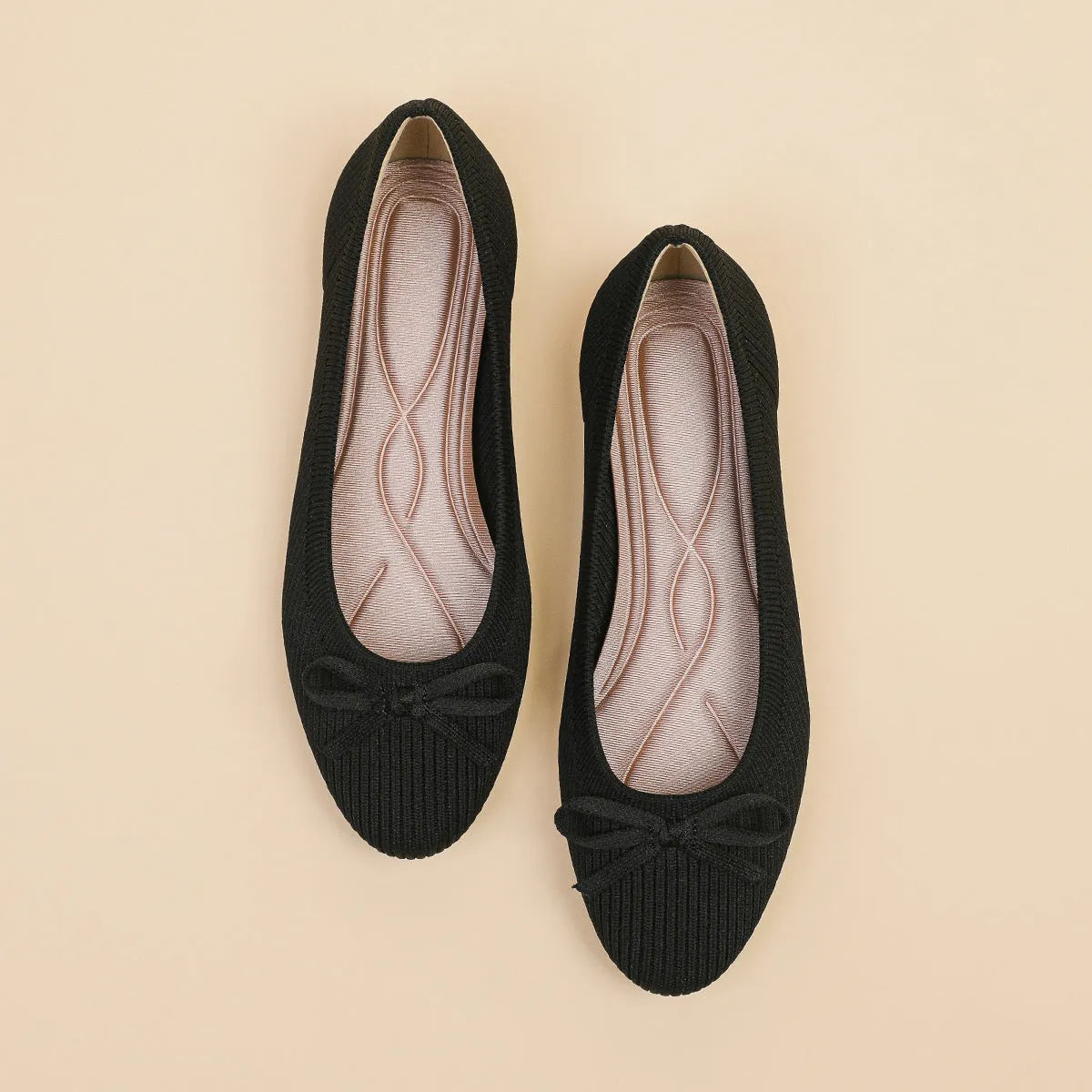 Women's fabric flat pumps with bow decoration and round toe in butterfly colours