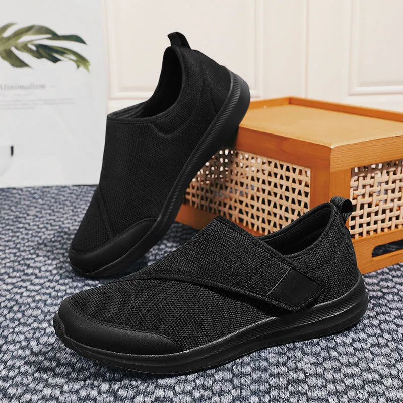 Outdoor walking shoes with mesh upper and velcro fastening in black, grey, blue or wine red colours