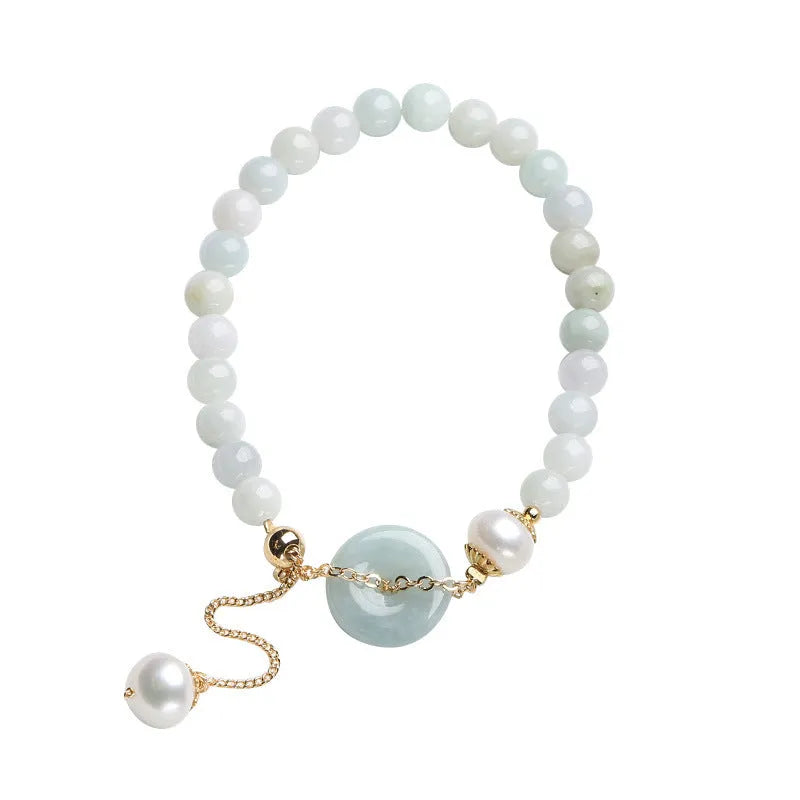 Jade and pearl bracelet for women with geometric peace buckle design in national style