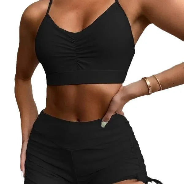 Women's high waisted split bikini swimsuit in black or violet colours