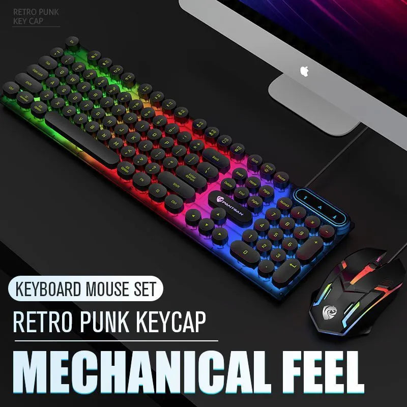 Wired USB keyboard and mouse set for desktop computer in white or black, silicone material, 1.5 line series cable