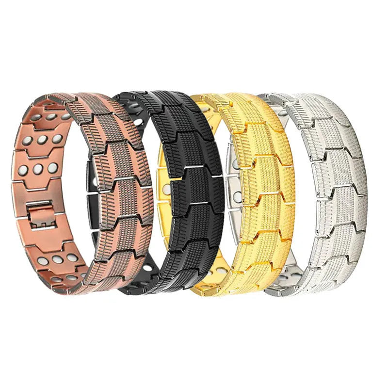 Carved retro three rows full magnet bracelet in bronze electroplated finish on zinc alloy unisex