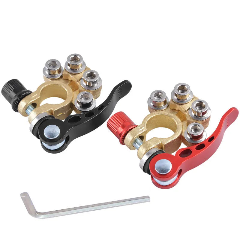 Thickened brass car battery pile head with iron screws, positive 17.5-19.1mm, negative 15.9-17.5mm, model BC2122