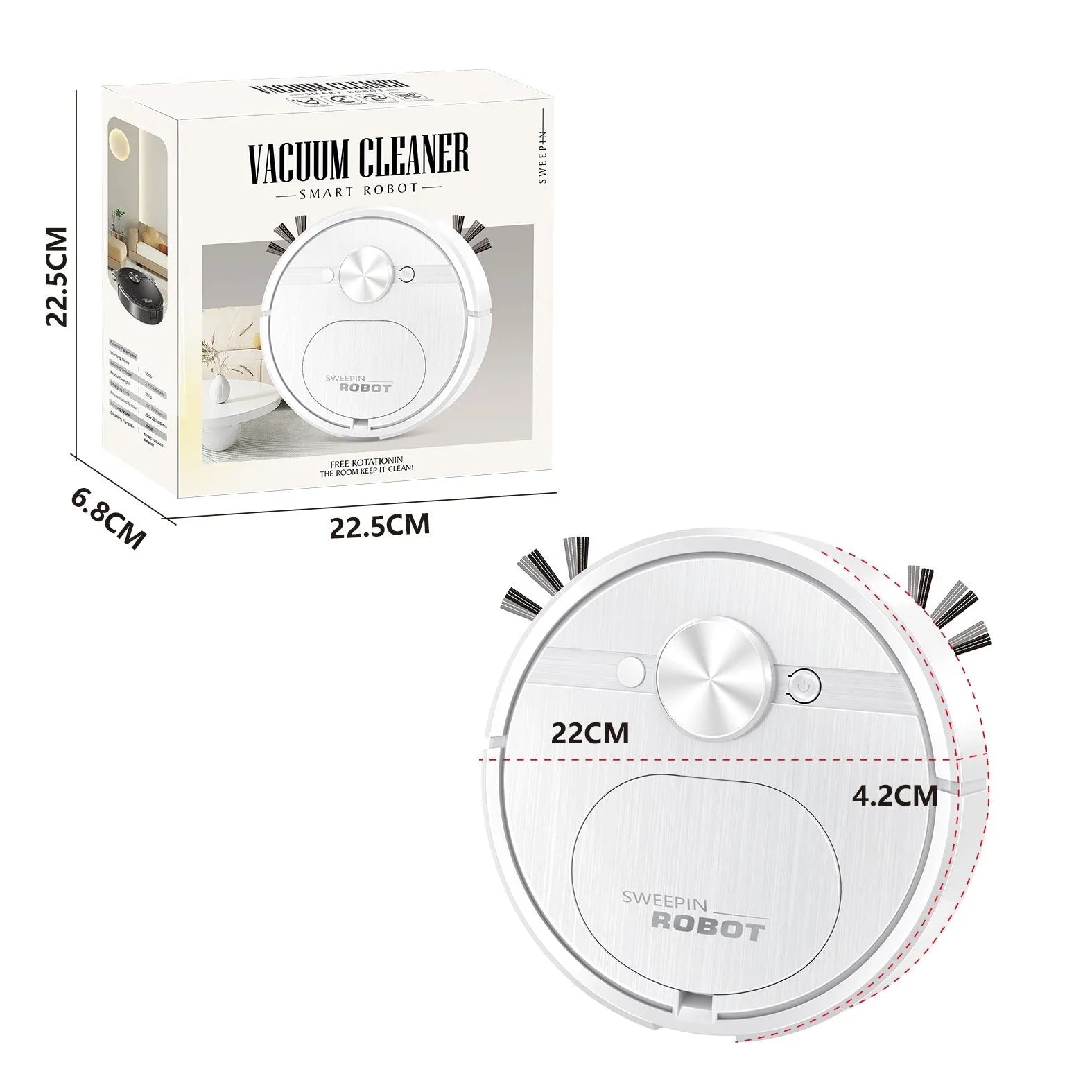 Black or white robot vacuum cleaner and mop with USB charging cable and accessories