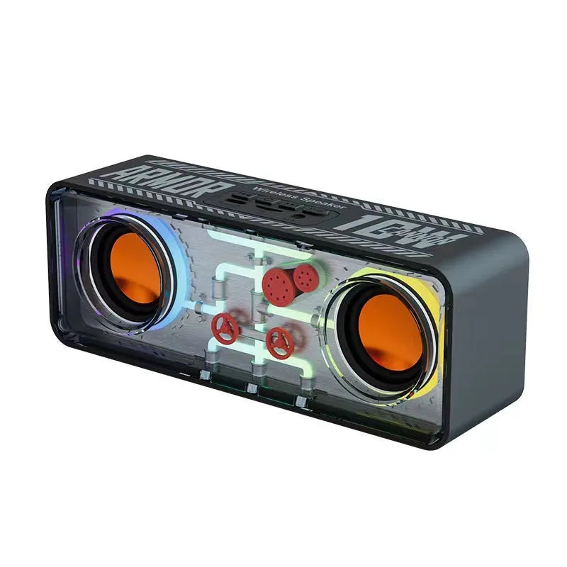 Double speaker transparent mech wireless Bluetooth speaker with dual 40mm drivers, black A39 colour option