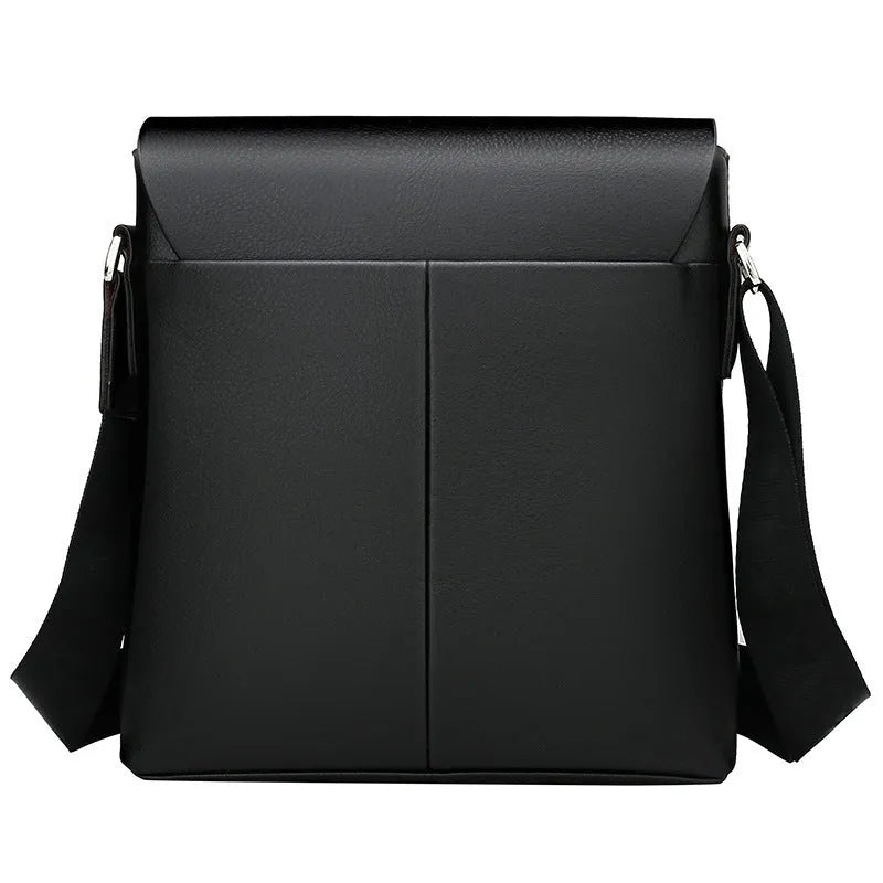 Men's cross-body chessboard vintage PU leather bag in black or dark brown with single strap and zip compartments.