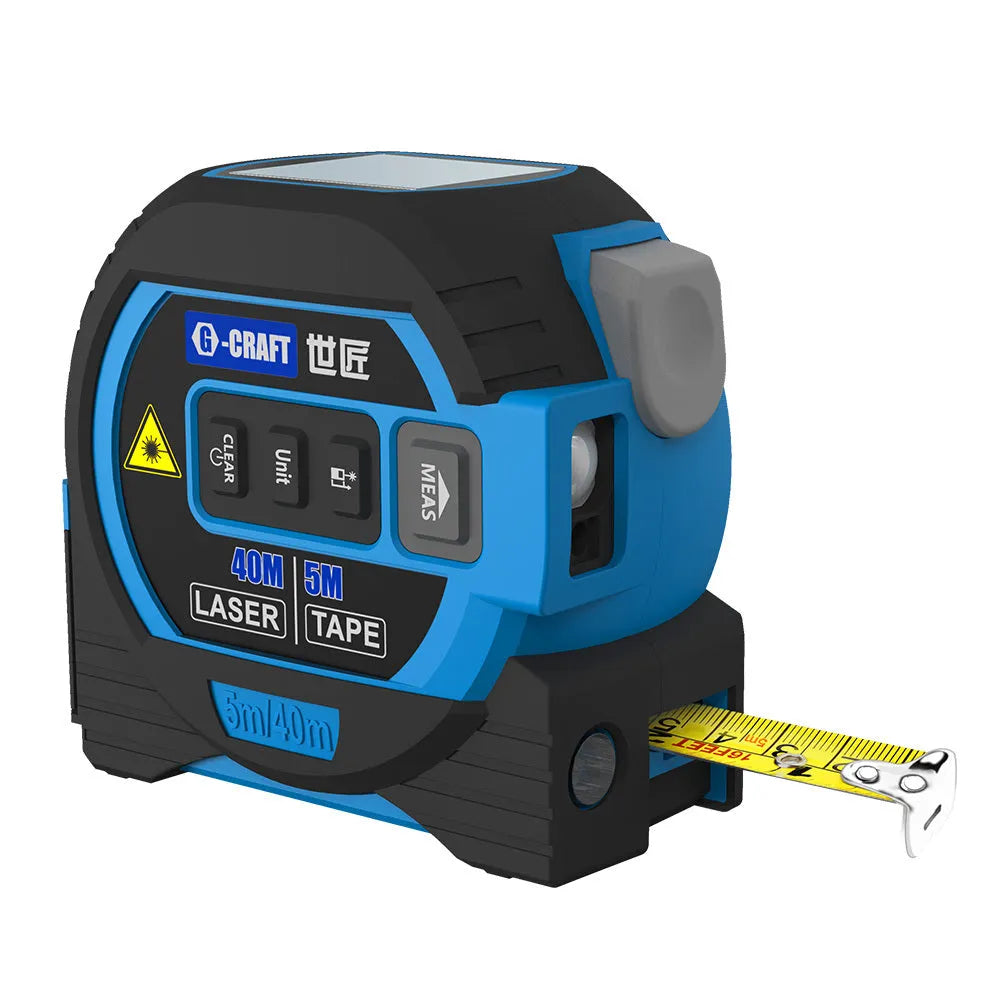 3-in-1 laser tape measure rangefinder with 5m tape ruler and laser cross in blue