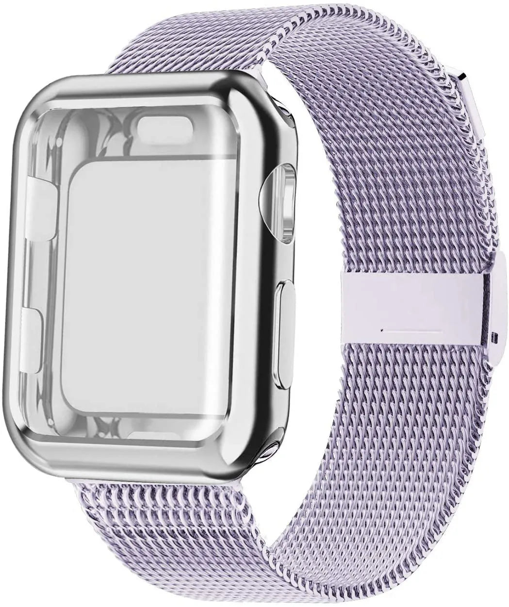 Magnetic Milanese loop metal and TPU Apple Watch band on a wrist, showing adjustable clasp.