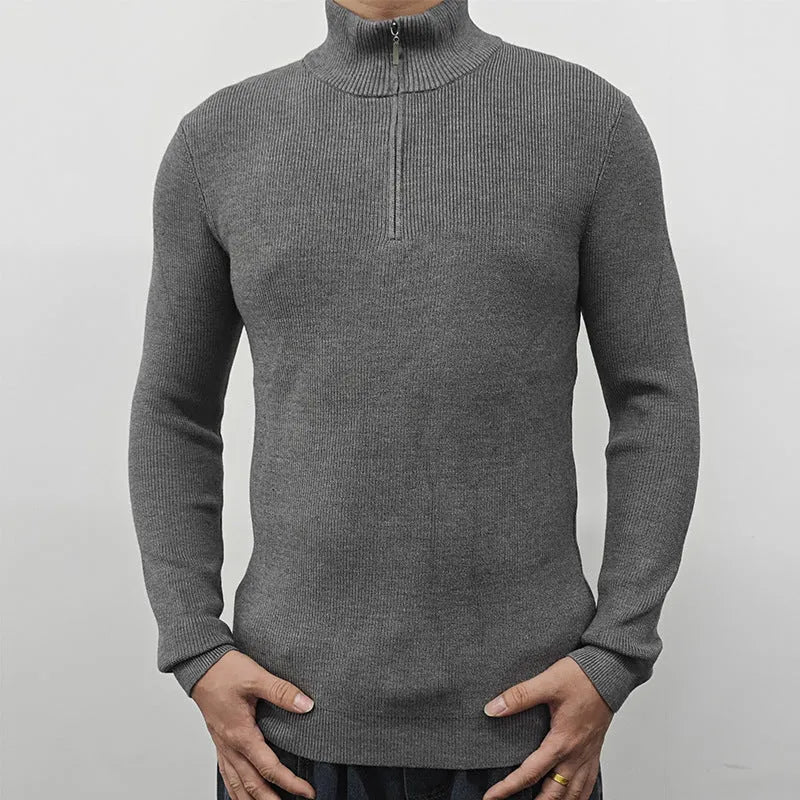 Men's British style half-turtleneck zipper sweater in cotton blend fabric for spring and autumn