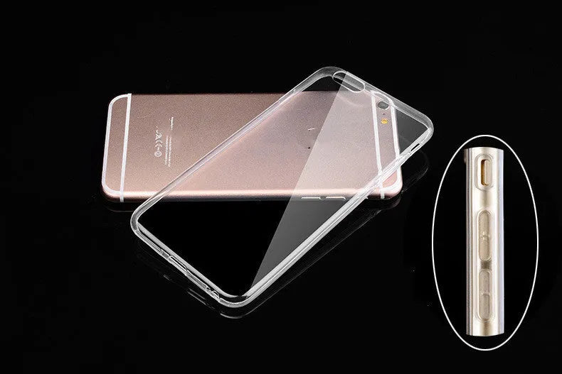 Transparent flexible TPU soft shell protective case for iPhone on a white background