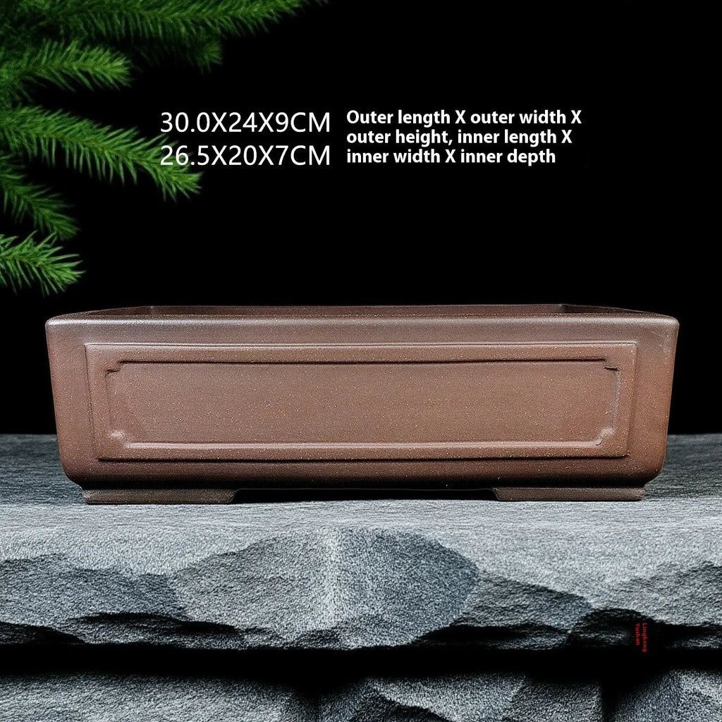 Handmade Yixing purple clay bonsai flowerpot 30cm, purple sand finish, for flowers and green plants