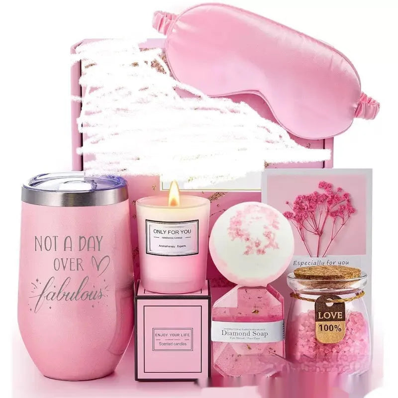 Soy wax aromatherapy candle bath set gift box showing a selection of the 15 available style and colour variations.