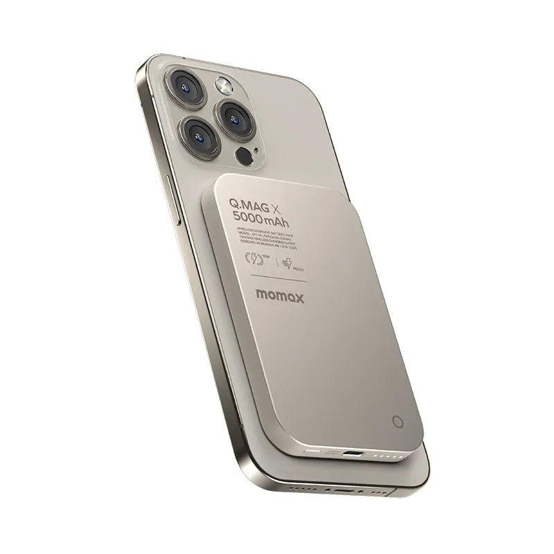 Magnetic wireless alloy power bank in titanium gold or black colour with creative design