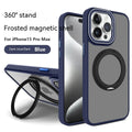Black silicone phone case with rotary invisible bracket for iPhone, showing magnetic adhesive side and frosted finish