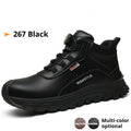 Leather safety work shoes with Flyknit construction and rubber sole in black colour