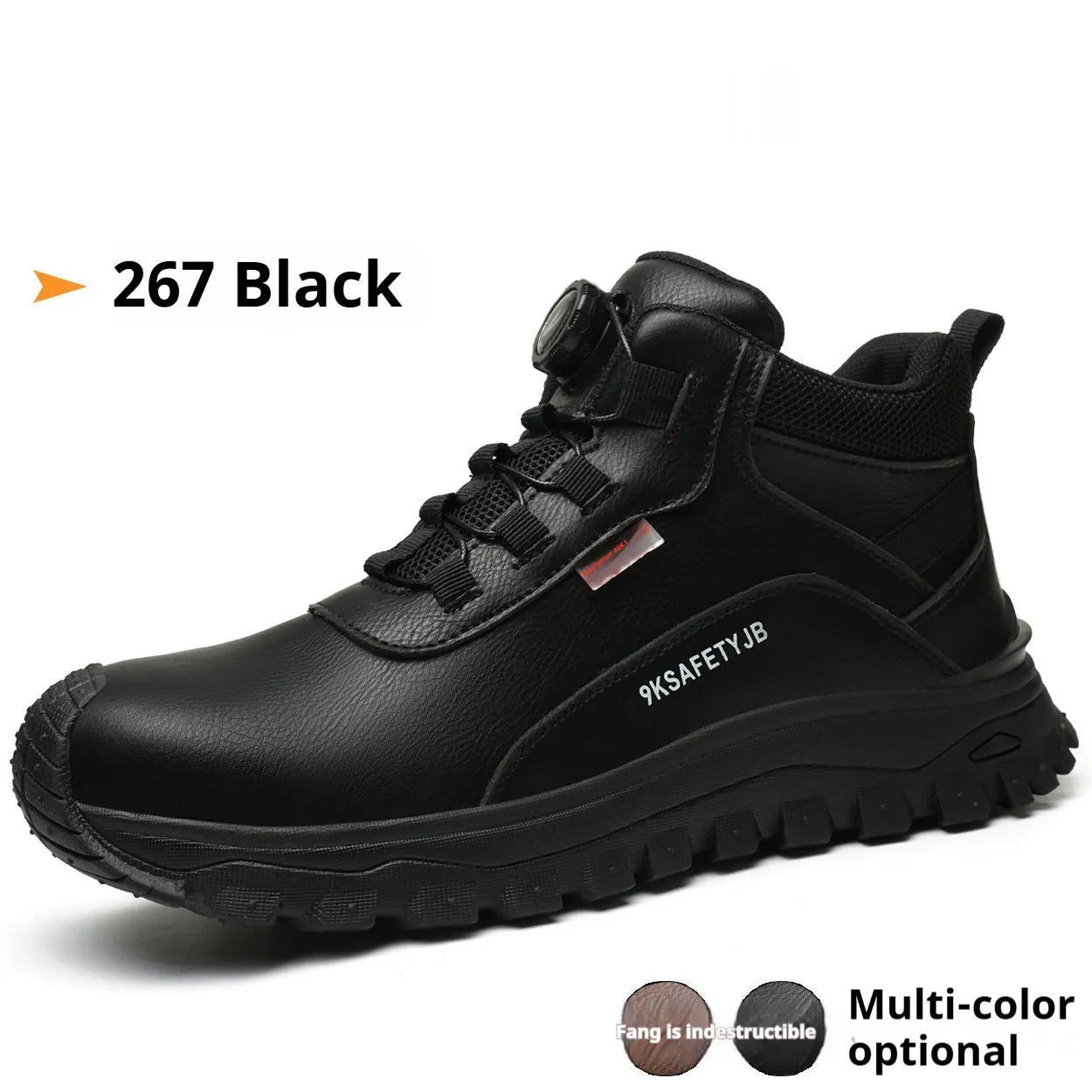 Leather safety work shoes with Flyknit construction and rubber sole in black colour