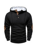Men's loose hooded polyester fibre pullover in apricot colour, long sleeves, casual style