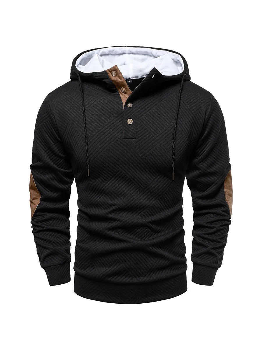 Men's loose hooded polyester fibre pullover in apricot colour, long sleeves, casual style