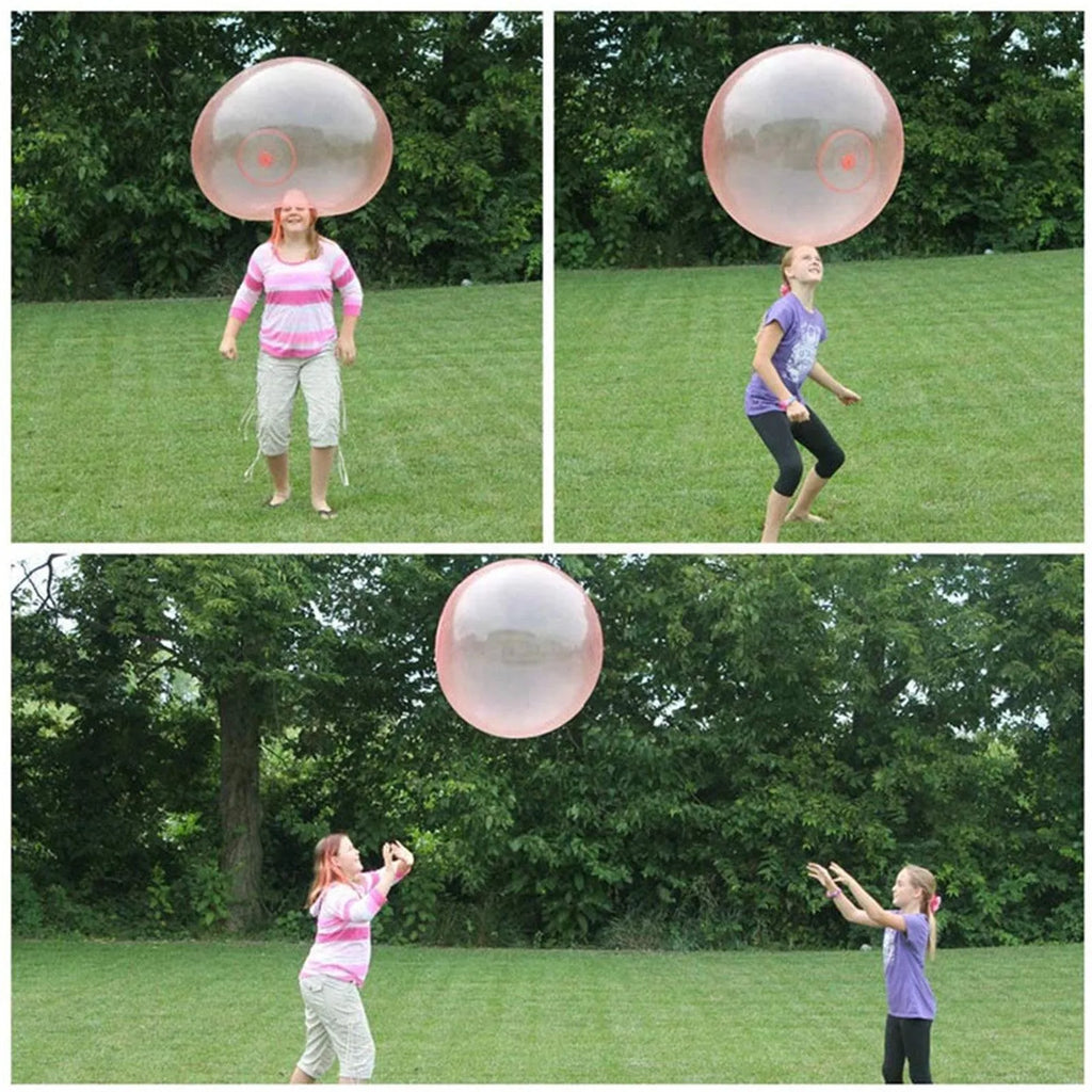 Large pink, yellow, green, and blue inflatable TPR bouncy balls in different sizes.