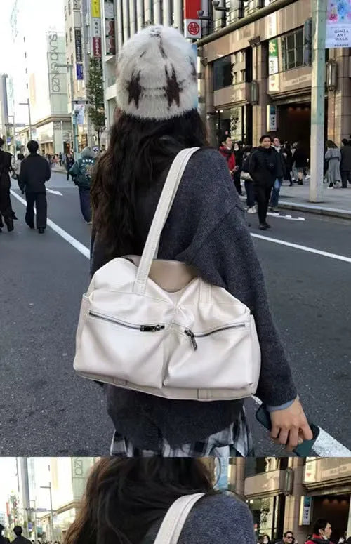 Commute minimalist large capacity one shoulder bag in PU leather retro style brown colour 48x28x11cm