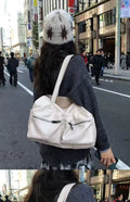 Commute minimalist large capacity one shoulder bag in PU leather retro style brown colour 48x28x11cm