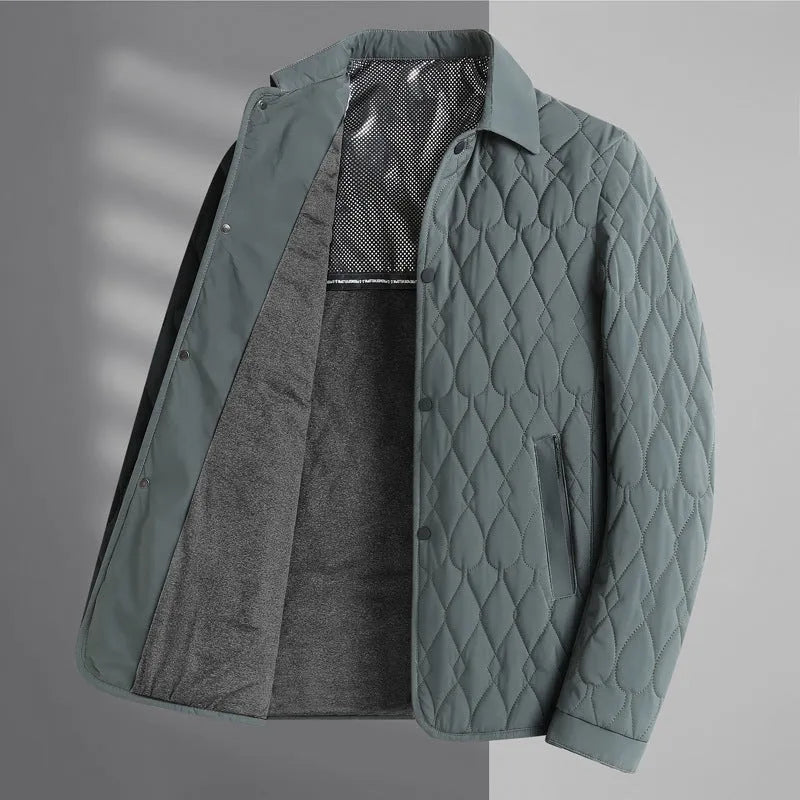 Men's black diamond lattice quilted jacket, lightweight polyester, sizes L-4XL, for autumn winter business or leisure