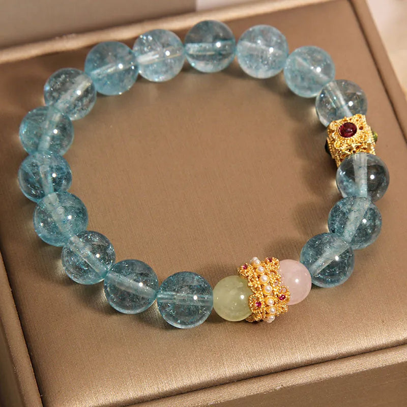 Blue crystal cube sugar colourful crystals bracelet with flexible ring design in Chinese style