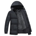 Men's winter coat jacket with detachable hat in white, yellow, and gray, loose fit polyester outerwear.