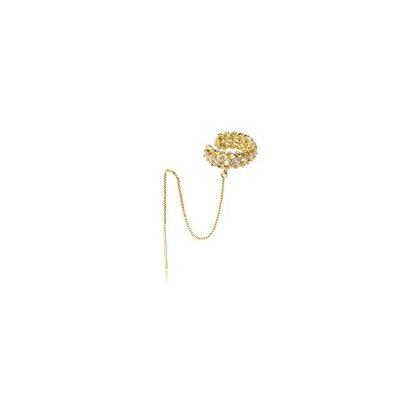 Geometric C-Shaped Diamond Fringe Earrings for Women in Gold Copper Alloy Minimalist Dangle Drop Earrings Everyday Wear