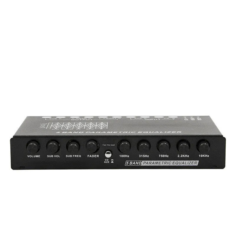 Car audio EQ equaliser amplifier unit with front panel controls for frequency adjustment