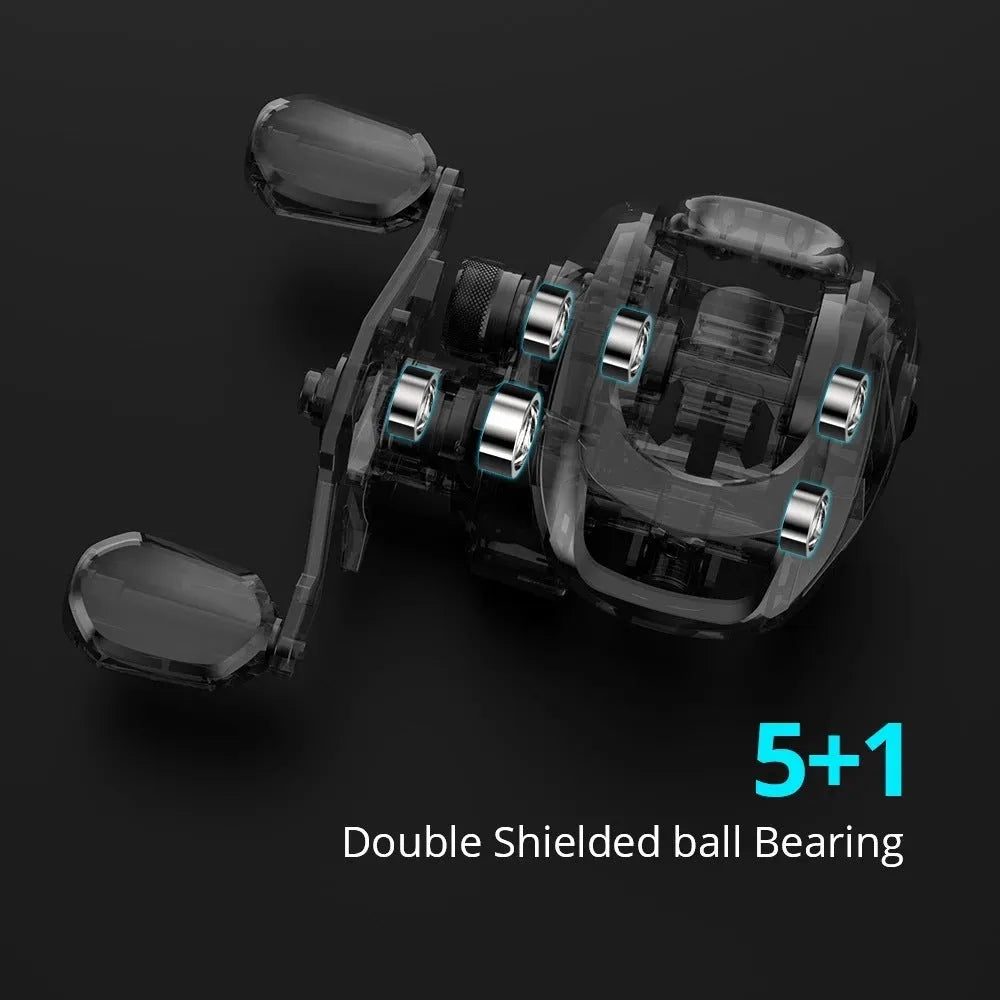 Drip wheel fishing reel with rocking wheel mechanism for left or right hand use