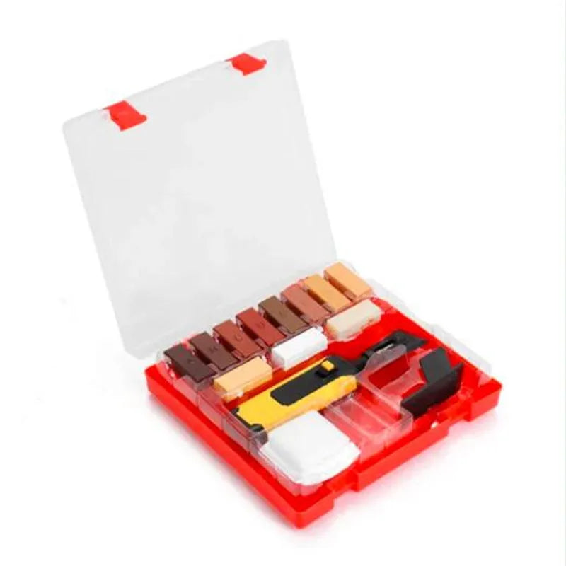 Floor repair suit tool set with handle tools and coloured wax sticks for tile repair