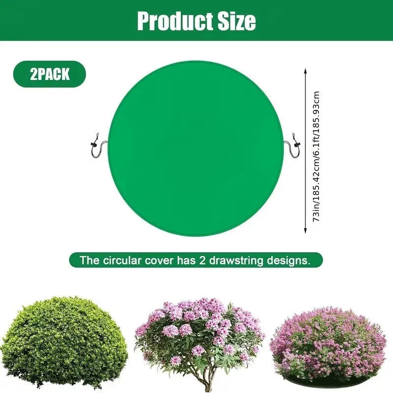 Round winter anti-freezing tree cover made of non-woven fabric, green colour, with drawstring closure