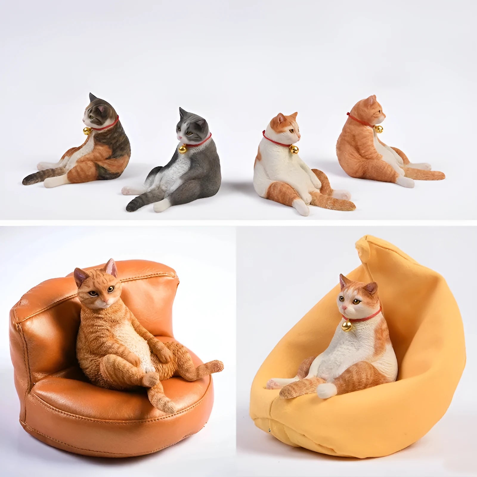Lazy cat figurine on sofa miniature model car ornament, approximately 7.5cm high.