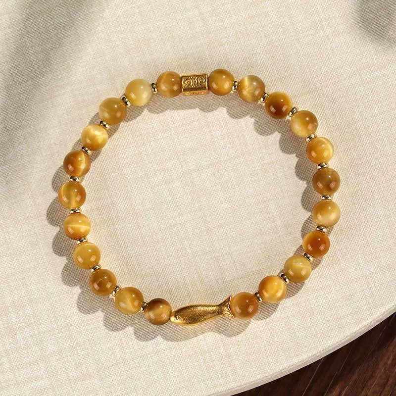 Women's Tiger Eye small fish beaded bracelet handmade from natural gemstone with animal design
