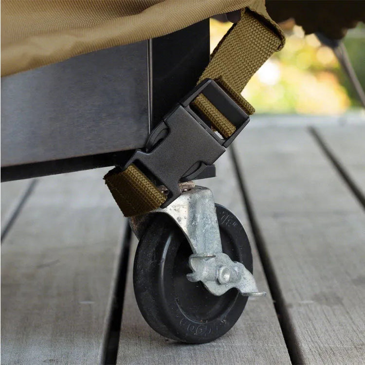 Beige polyester outdoor barbecue cover showing Nordic design with size options for grill protection