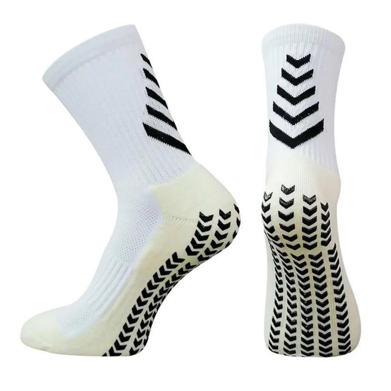 Men's geometric pattern athletic sock in mid-calf length with non-slip silicone grip detail