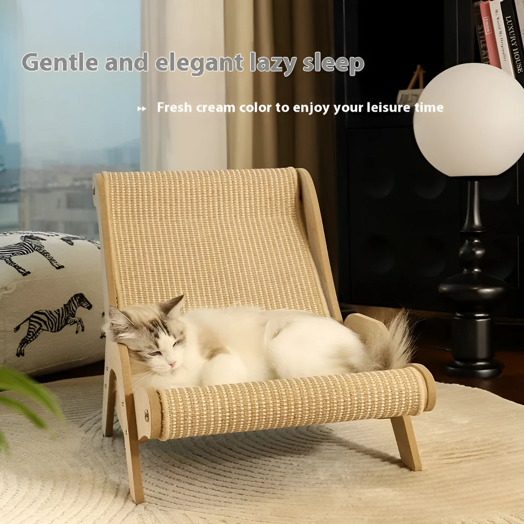 Large sisal cat recliner with hemp cushion and replaceable pad, placed in a cage