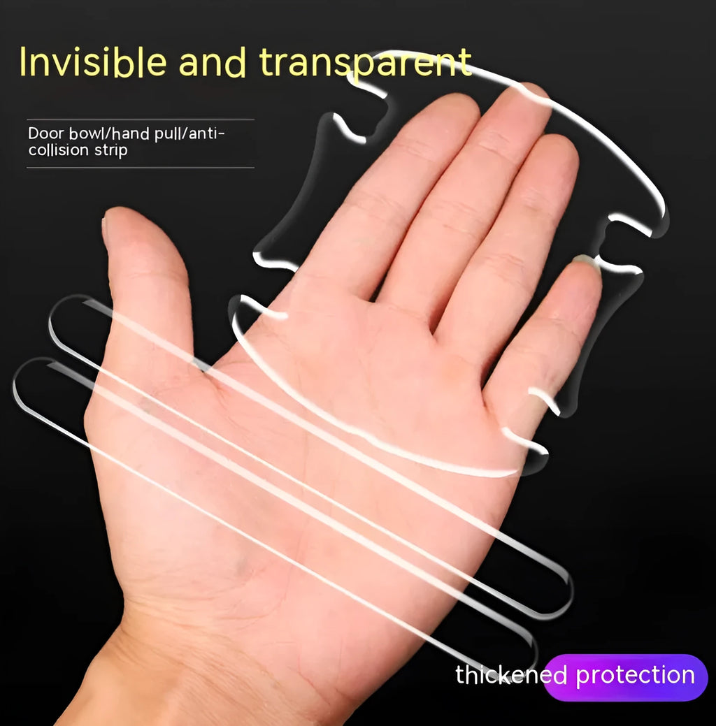 Clear 3D vinyl car door handle protective stickers in 4-piece set for scratch prevention
