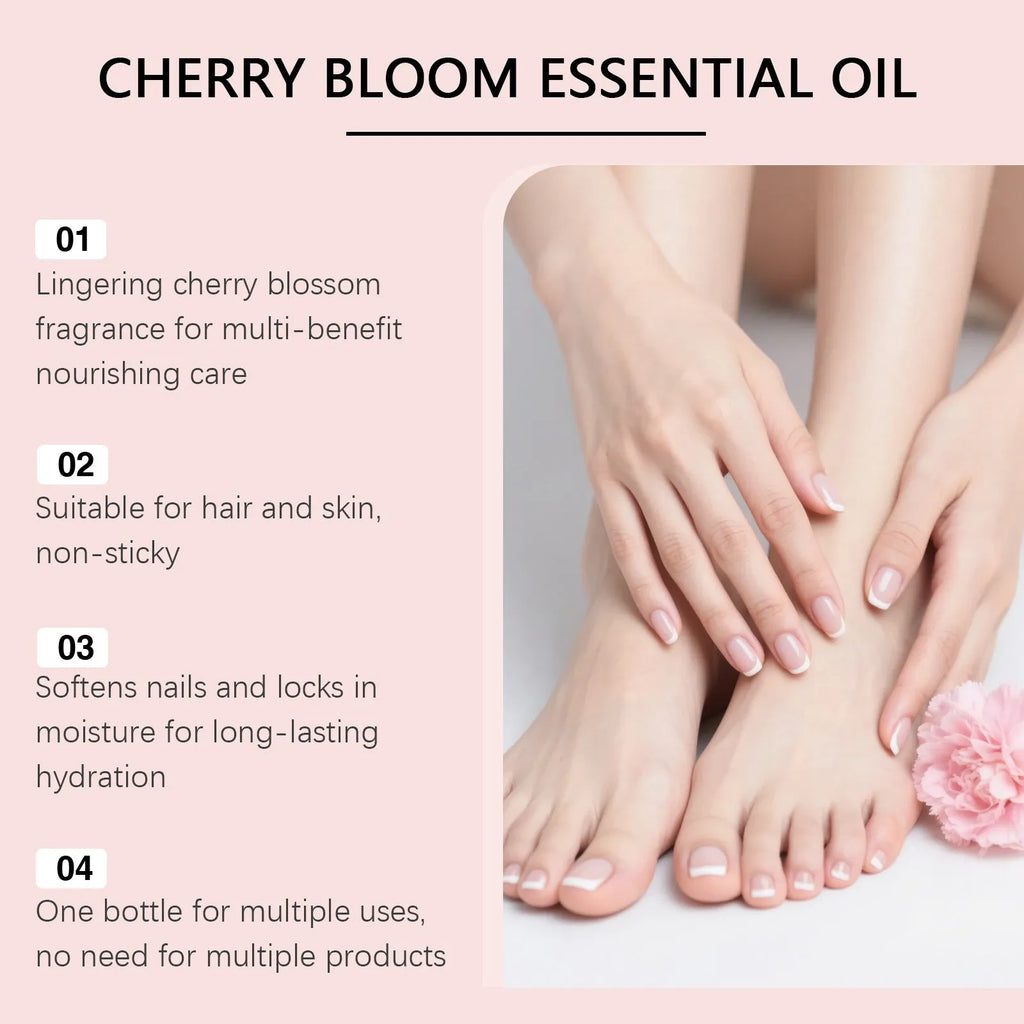 30ml bottle of cherry blossom nourishing care oil with vitamin E and shea butter