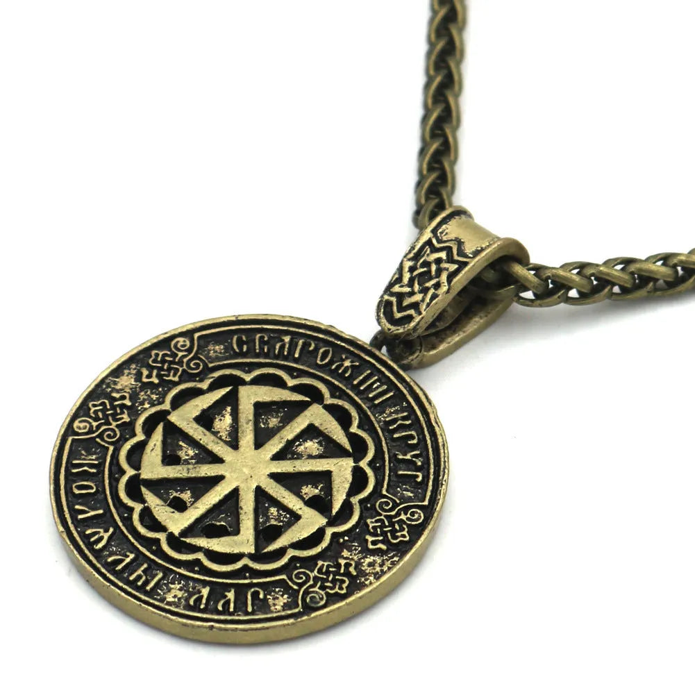 Lunavin ODing logo pendant necklace with antique silver finish on adjustable snake bones chain