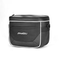 Black 7-inch bicycle handlebar bag with scooter head folding design mounted on bicycle